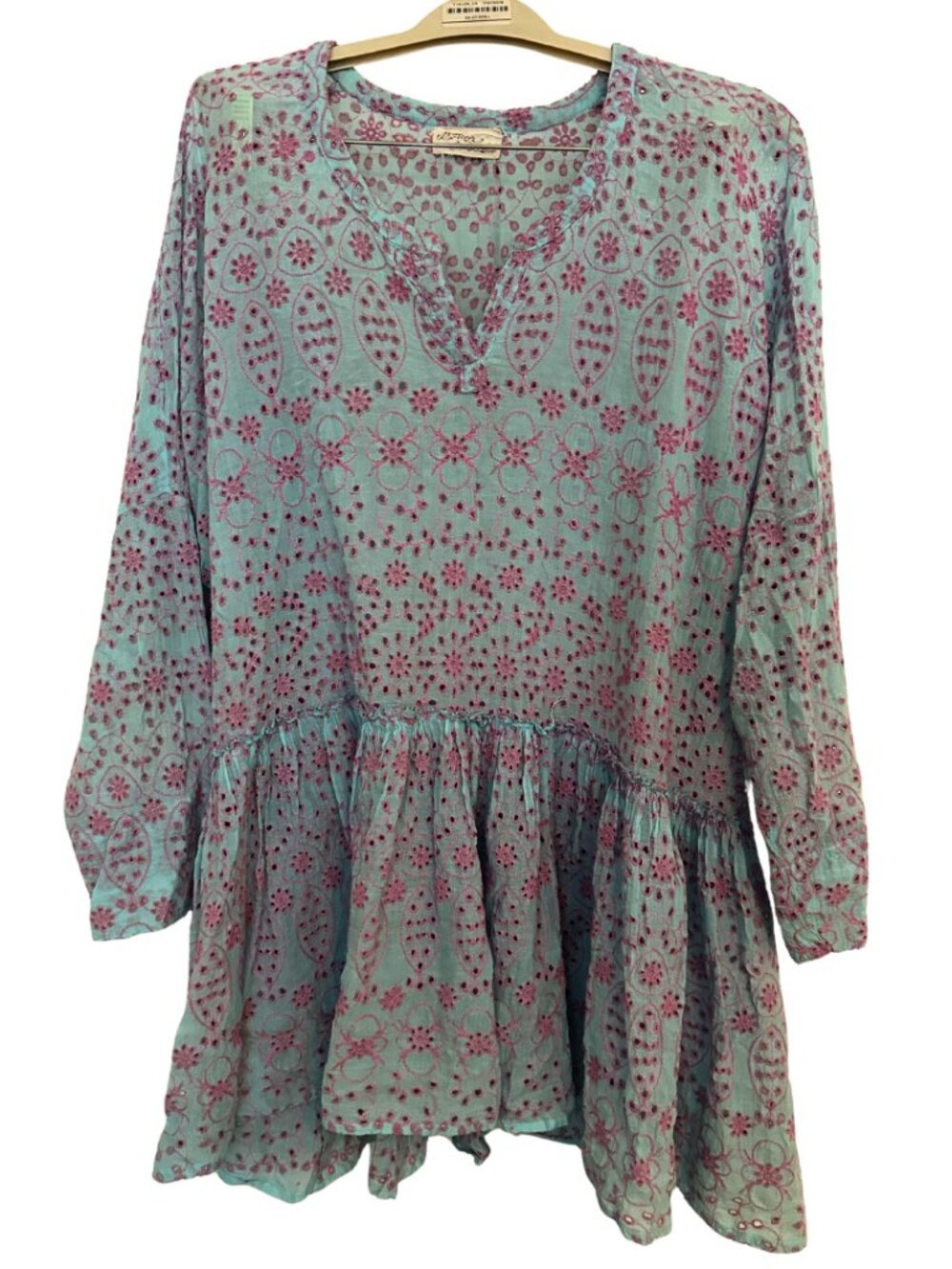Boho Eyelet Embroidered Cover Up Dress OSFA Turquoise
